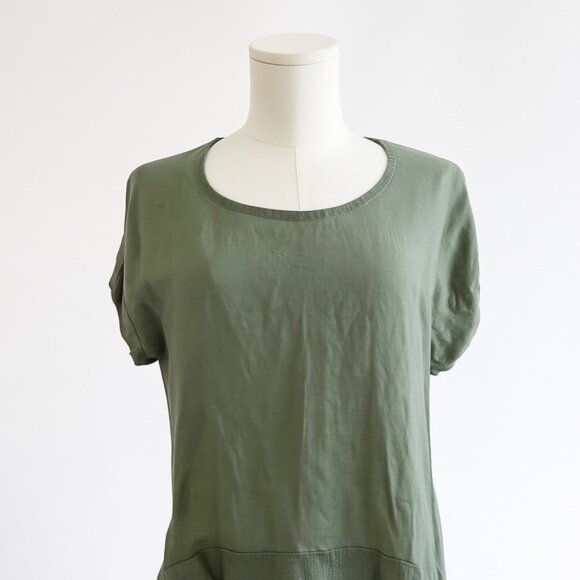 Sage Green Linen Blend Tunic Top Womens Medium High Low Hem Lace Boho Lagenlook - Picture 3 of 8